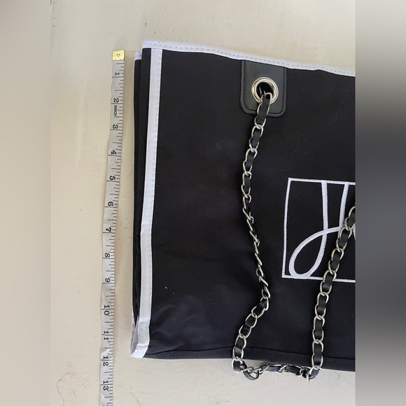 Black/White Joseph Ribkoff Metal Handle Tote Bag - Picture 7 of 11